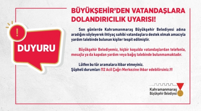 Büyükşehir'den Vatandaşlara Dolandırıcılık Uyarısı!