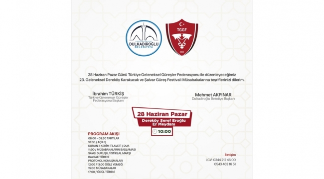 23. GELENEKSEL DEREKÖY KARAKUCAK VE ŞALVAR GÜREŞ FESTİVALİ İÇİN GERİ SAYIM BAŞLADI