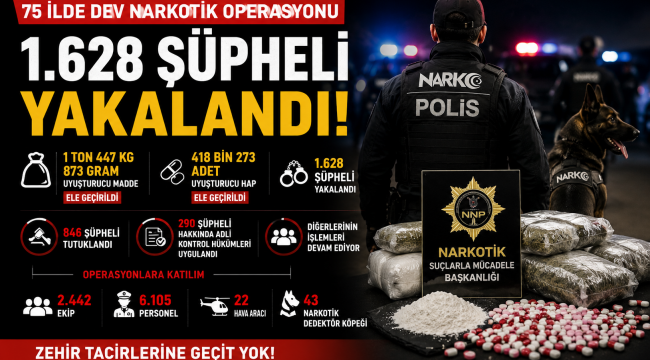75 İlde Dev Narkotik Operasyonu: 1.628 Şüpheli Yakalandı