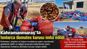 Kahramanmaraş'ta ruhsatsız mandırada tonlarca domates kurusu imha edildi