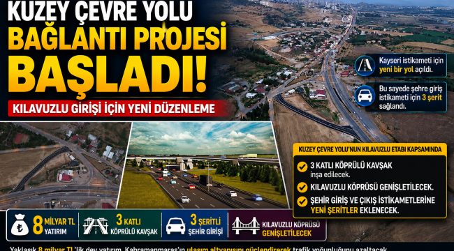 KUZEY ÇEVRE YOLU BAĞLANTI PROJESİ BAŞLADI: KILAVUZLU GİRİŞİ YENİDEN DÜZENLENİYOR