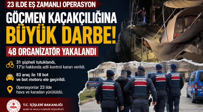 23 İLDE GÖÇMEN KAÇAKÇILIĞI OPERASYONU: 48 ORGANİZATÖR YAKALANDI