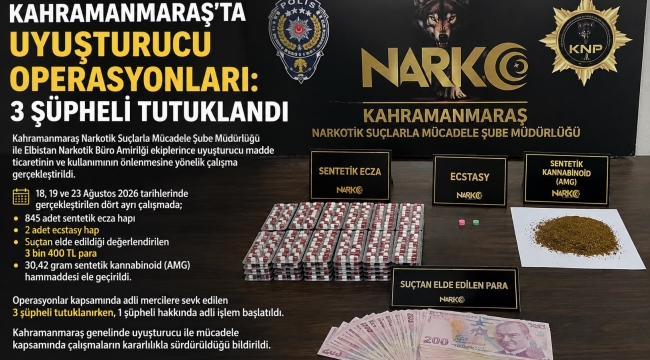 Kahramanmaraş'ta Uyuşturucu Operasyonları: 3 Şüpheli Tutuklandı