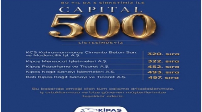 KİPAŞ Holding, Capıtal 500'de 5 Şirketiyle Devler Liginde!